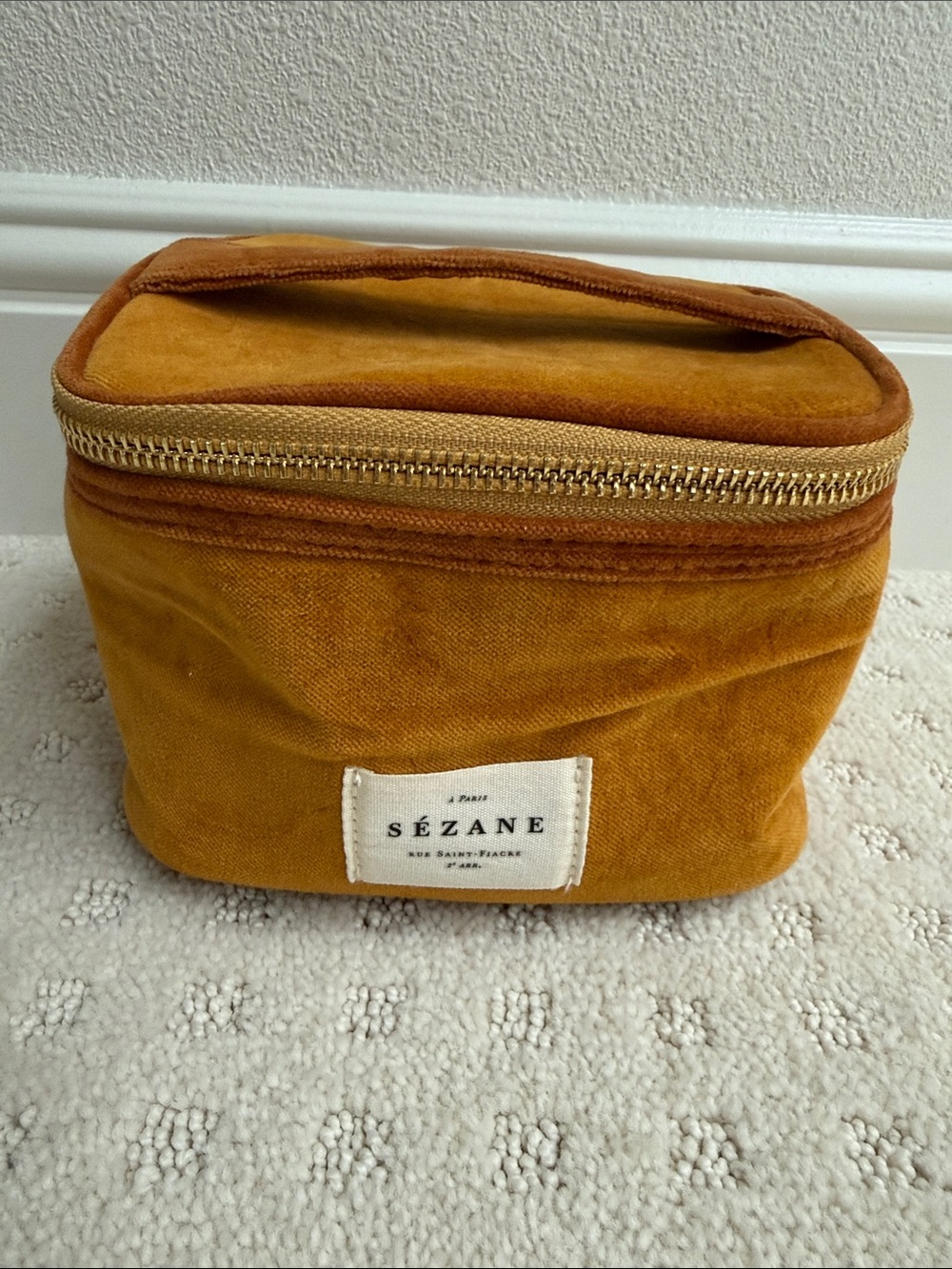 Sezane Mustard/Gold Velvet Travel Pouch